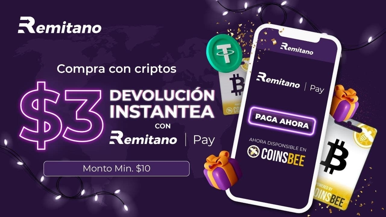 AHORRA 3$ de tu compra en CoinsBee usando Remitano Pay